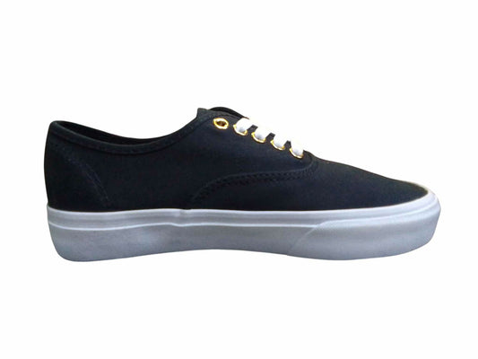 VANS AUTHENTIC BLACK WHITE FLATLACE SHOES (BM-FL)